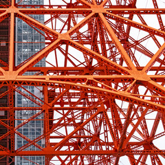 Abstract industry or telecommunication background with detail of steel frames of television tower in Kyoto Japan. 