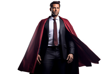Businessman in a suit and tie wearing superhero cape isolated - Generative AI - obrazy, fototapety, plakaty