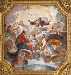 Poster GENOVA, ITALY - MARCH 5, 2023: The fresco God the Father accepts Jesus sacrifice in the church Basilica di Santa Maria delle Vigne from 18 - 19. cent. © Renáta Sedmáková