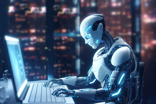 Artificial intelligence robot with laptop computer