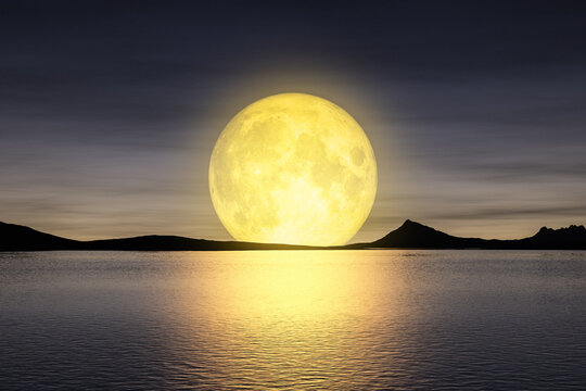 3d rendering of a moon rising over the sey