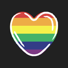 LGBTQ Pride love symbol. Heart shaped rainbow flag heart. Diversity representation.