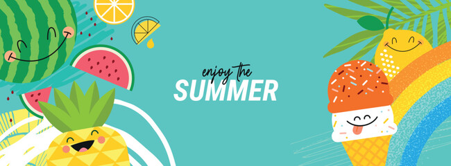Hello Summer. Vector illustration concept for website design, background, social media banner, travel and holiday ads, sale promotion, poster, marketing material, summer card, party invitation. © PureSolution