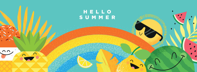 Hello Summer. Vector illustration concept for website design, background, social media banner, travel and holiday ads, sale promotion, poster, marketing material, summer card, party invitation.