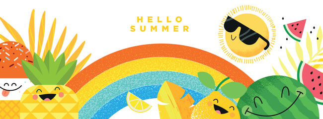 Hello Summer. Vector illustration concept for website design, background, social media banner, travel and holiday ads, sale promotion, poster, marketing material, summer card, party invitation. © PureSolution