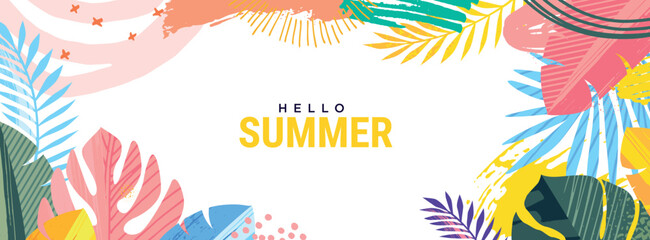 Hello Summer. Vector illustration concept for website design, background, social media banner, travel and holiday ads, sale promotion, poster, marketing material, summer card, party invitation.