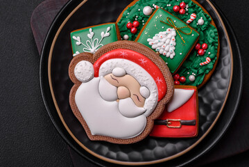 Beautiful Christmas or New Year colorful homemade gingerbread cookies