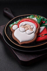 Beautiful Christmas or New Year colorful homemade gingerbread cookies