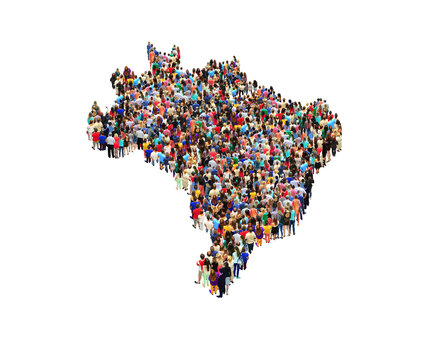 map of Brazil with crowd of different people isolated on the white
