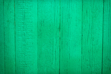 Green painted natural wood background texture. Closeup