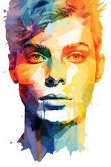 Face of a young man in LGBT colors, isolated, generative ai