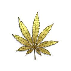 Illustration of golden cannabis on a white background.