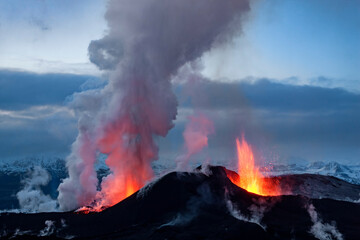 Volcano eruption in Eyjafjallajokull in Iceland