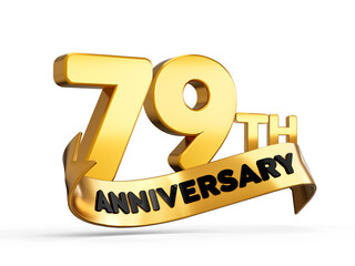 79th or Seventy Ninth anniversary in gold on white background with shadow. 3d illustration