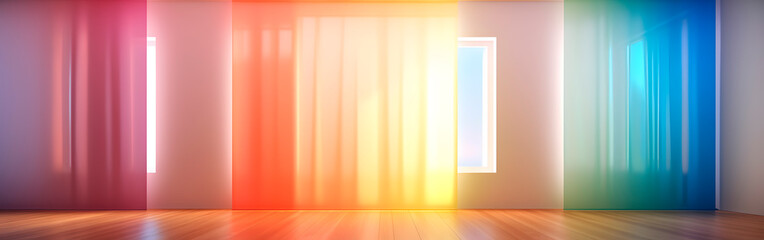 Beautiful futuristic and modern multicolor room with natural sunbeam lighting for product presentation. generated AI