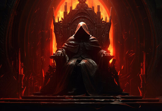 The Dark Lord sits on the throne, the black knight is the king, dark  fantasy painting illustration (ai generated) ilustración de Stock