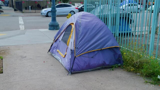 Homeless Tent on City Sidewalk