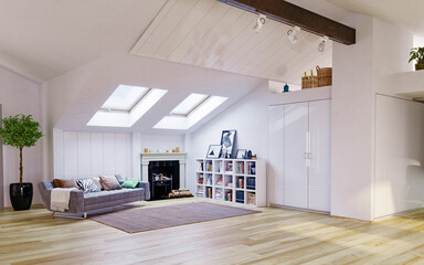 Obraz premium Attic floor design.3d illustration concept