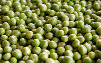 Fresh green garden peas. Top view.