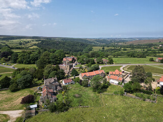 Fototapeta na wymiar Aerial View Goathland. Goathland is a village and civil parish in the Scarborough district of North Yorkshire, England. Historically part of the North Riding of Yorkshire, 