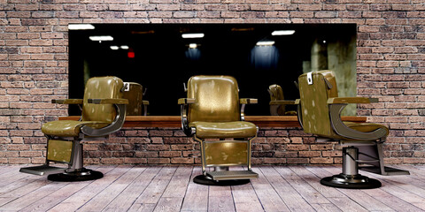 3d illustration of barber shop chairs