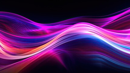 Abstract neon background. Colorful glowing lines. Digital data transfer. Futuristic wallpaper. Light and wave swirls. Colorful futurism, light magenta and white. Generative AI