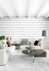 White Bedroom Minimal modern or loft style Interior Design. 3D Rendering. 3D Illustration