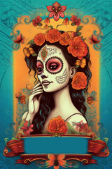 Day of the dead, Dia de los muertos holiday poster. Illustration AI Generative