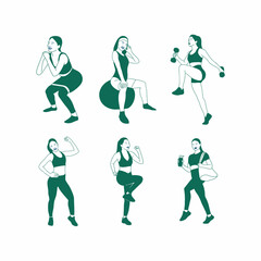 set of woman workuot vector illustration
