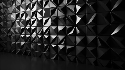 Polished, Semigloss Wall background with tiles. Triangular, tile Wallpaper with 3D, Black blocks