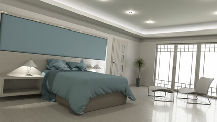 Naklejka na ściany i meble 3D render of a modern bedroom interior