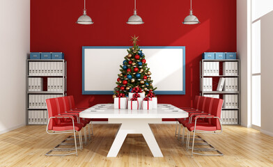 Board room with christmas tree and gift - 3d rendering