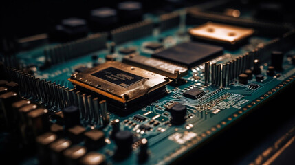 Obraz premium Computer cell phone micro chips. Motherboard. Data RAM