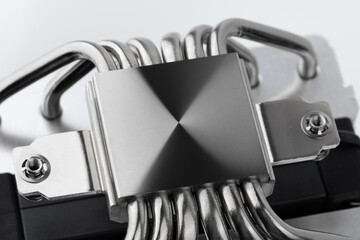 CPU cooler on a white background. Air cooling cooler of a personal computer processor close-up on a...