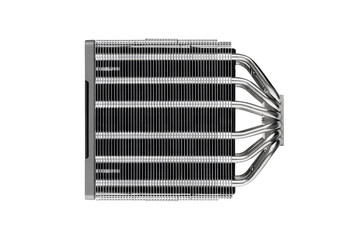CPU cooler on a white background. Air cooling cooler of a personal computer processor close-up on a white background.