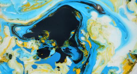 Photographs of Splash paint.Closeup abstract color mixing of water, acrylic,oil and milk for use as background image. Acrylic texture with marble or ocean pattern, multi color background photo