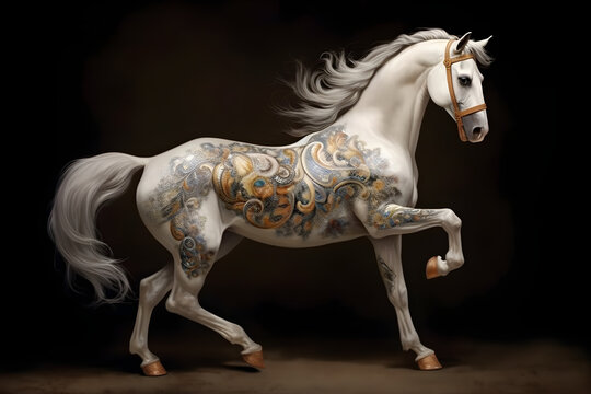 White horse with tatoo