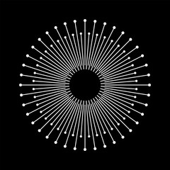 Circle with white lines on a black background like sun concept. Can be used as an icon, logo, tattoo. - obrazy, fototapety, plakaty