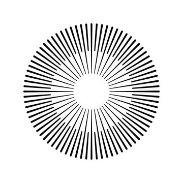 Circle with black lines on a white background like sun. Can be used as an icon, logo, tattoo.