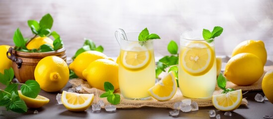 Fototapeta na wymiar Homemade refreshing summer lemonade