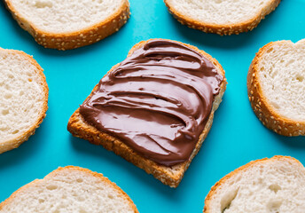 Fototapeta na wymiar Delicious chocolate sandwich and pieces of fresh bread.