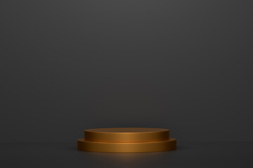 Pastel gold cylinder podium with steps on black background