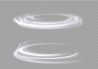 White shiny sparks of spiral wave. Curved bright speed line swirls. Shiny wavy path. Magic golden swirl with highlights. Glowing swirl bokeh effect.