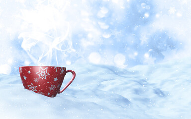3D render of a Christmas mug in snowy landscape