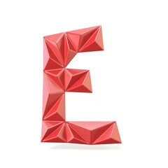 Red modern triangular font letter E. 3D render illustration isolated on white background