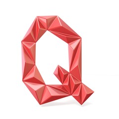 Red modern triangular font letter Q. 3D render illustration isolated on white background