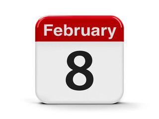 Calendar web button - The Eighth of February, three-dimensional rendering, 3D illustration