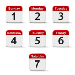 Calendar web buttons - Days of the week, three-dimensional rendering, 3D illustration
