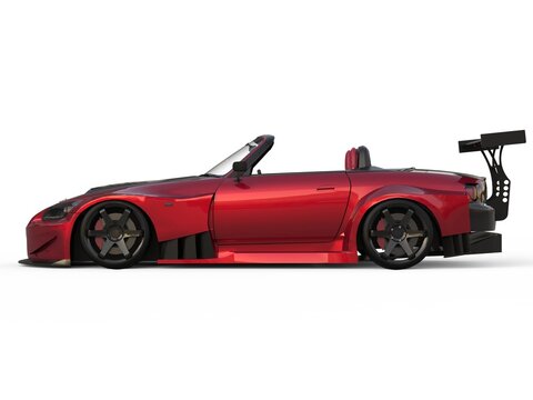 Modern dark red sports convertible. Open car with tuning. 3d rendering