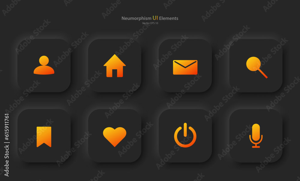 Poster set of buttons for user interface design in black with yellow elements. collection of icons for mobi
